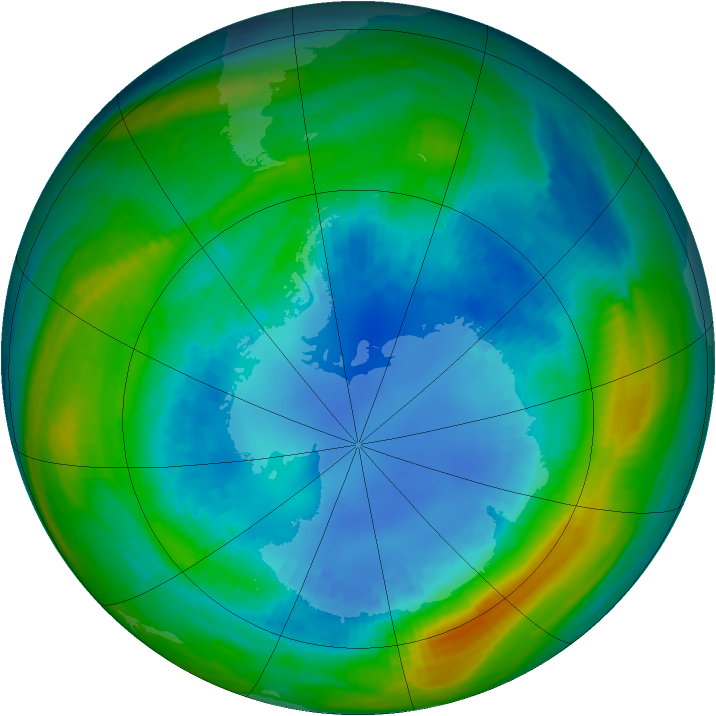 Antarctic ozone map for 24 August 1985